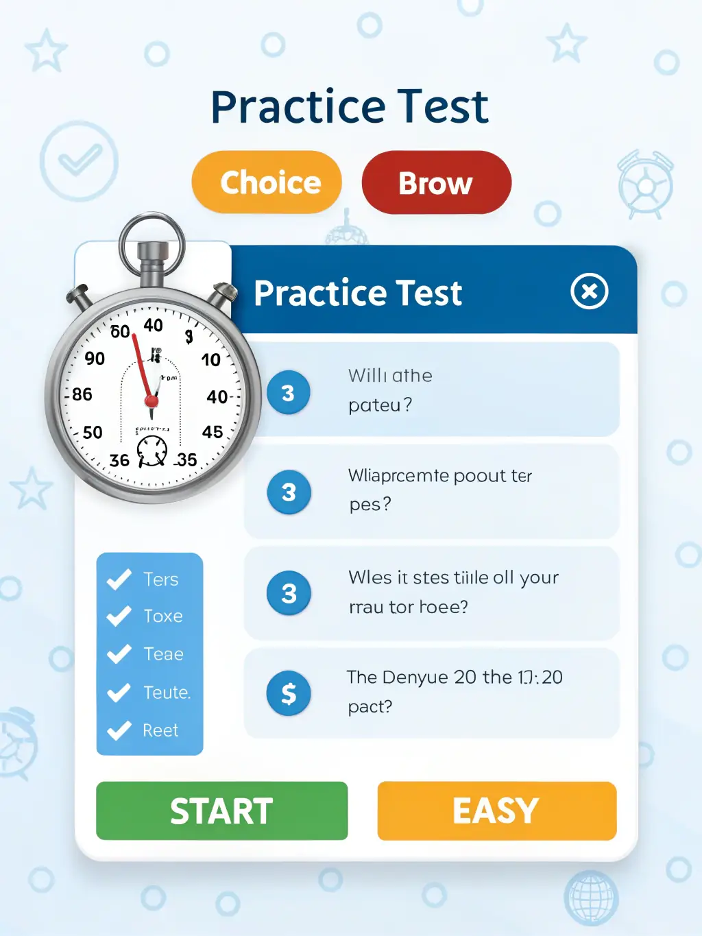 A screenshot of the Taxikurset.no platform featuring a practice question interface, with a timer, question text, multiple-choice answers, and a progress bar, emphasizing the comprehensive practice resources.
