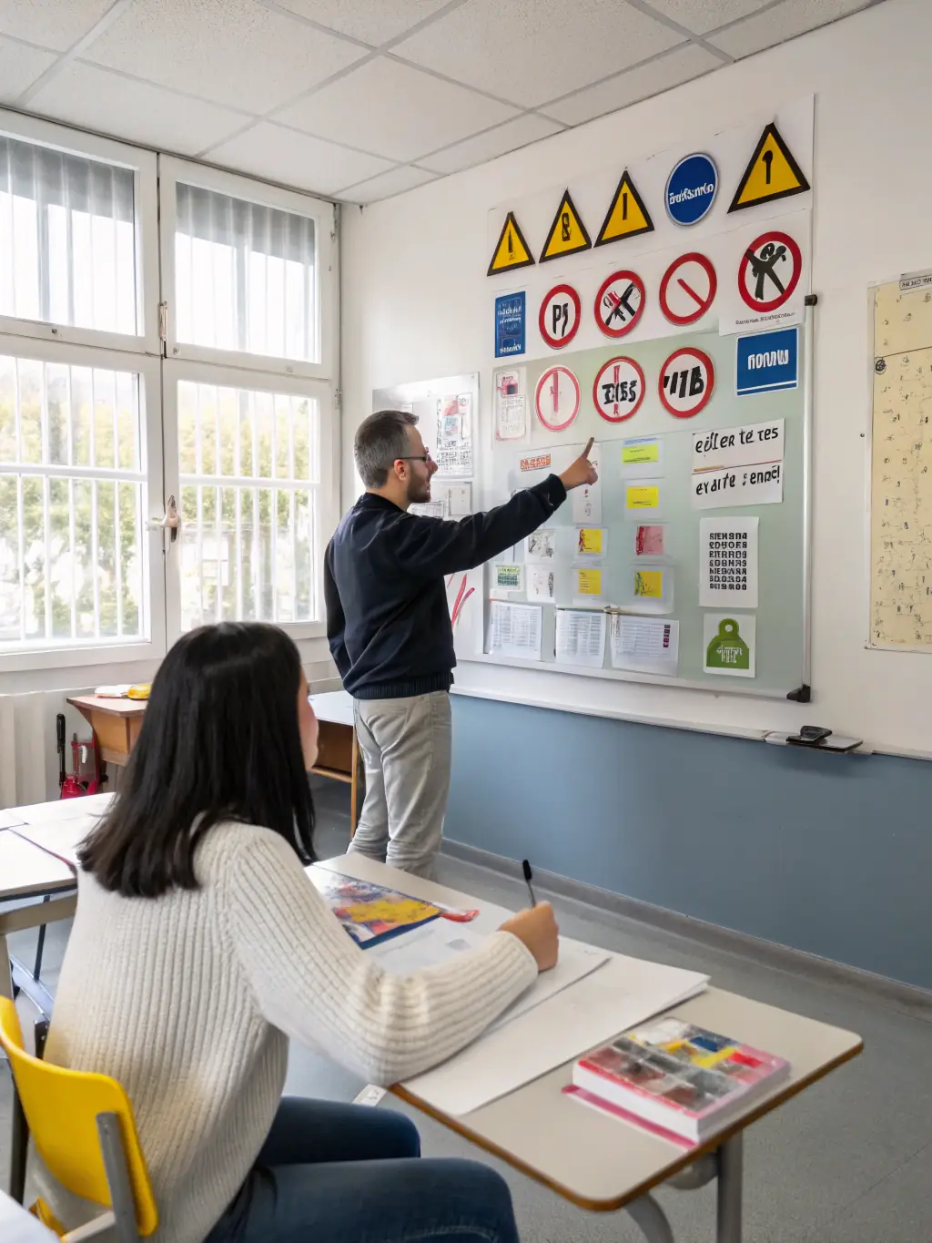 An instructor explaining a complex traffic law concept on a digital whiteboard, emphasizing the clarity and expertise of the course content.